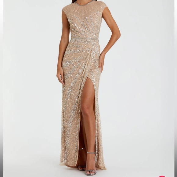 Gorgeous Mac Duggal Beaded Sleeveless Illusion Formal Dress Long Gown Size 6 - Picture 3 of 6